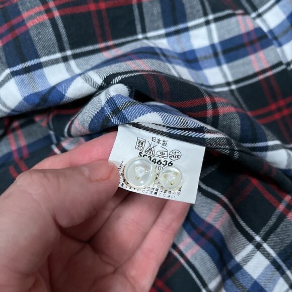 Sugar Cane Light Cotton Check Plaid Short Sleeve Shirt Blue Red Large Japan - Picture 6 of 11